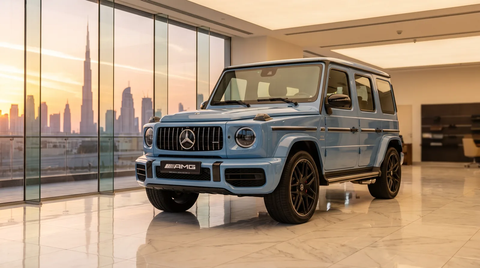 Mercedes-AMG G63 AMG Light Blue — luxury car rental in Dubai, UAE